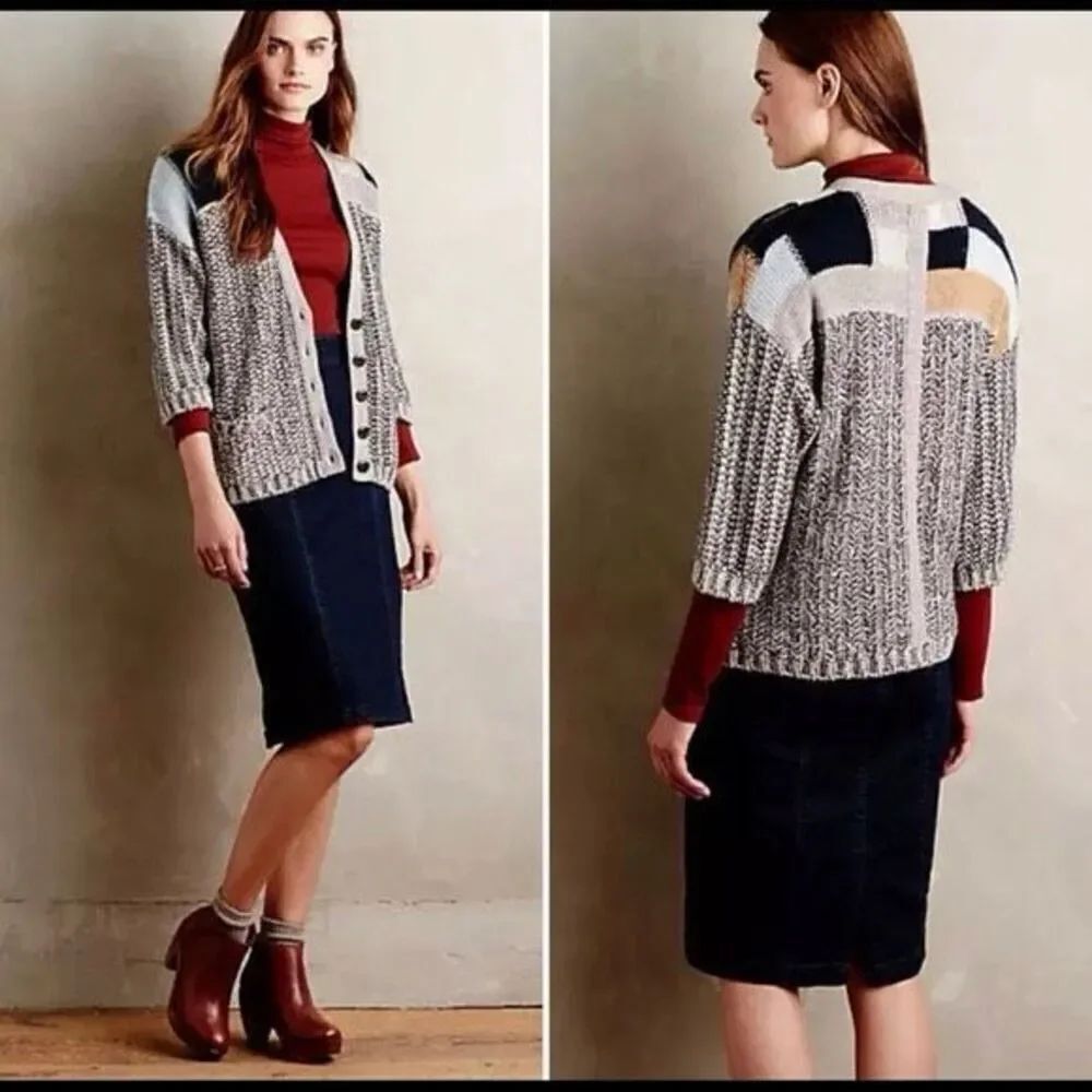 Anthropologie Sparrow Risa Marled Cardigan Sweater 3/4 Sleeves cotton blend S